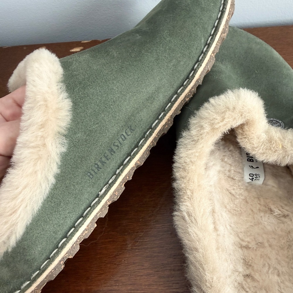 Birkenstock Zermatt Clogs Sz 40 L9 M7 Green Suede Shearling Slipper Mules Cozy - Picture 6 of 7